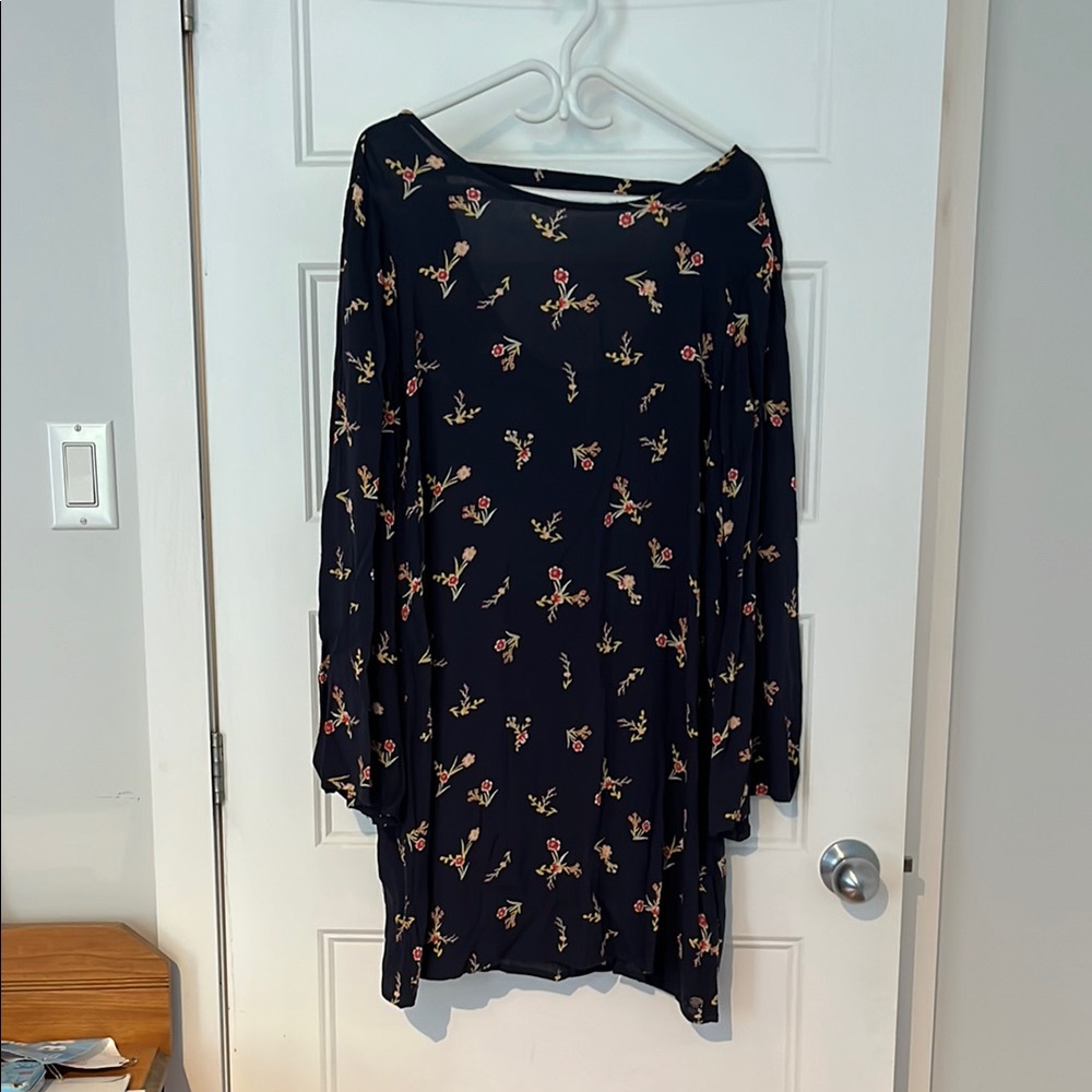 Roxy Blue Bell Sleeve Bateau Neck Dress